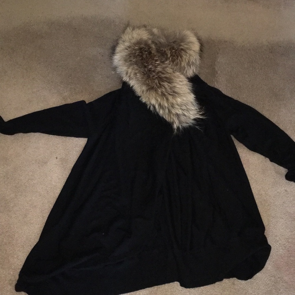 ALICE OLIVIA SOFT WOOL CASHMERE REAL FUR HOOK FRONT WRAP SWEATER UNWORN